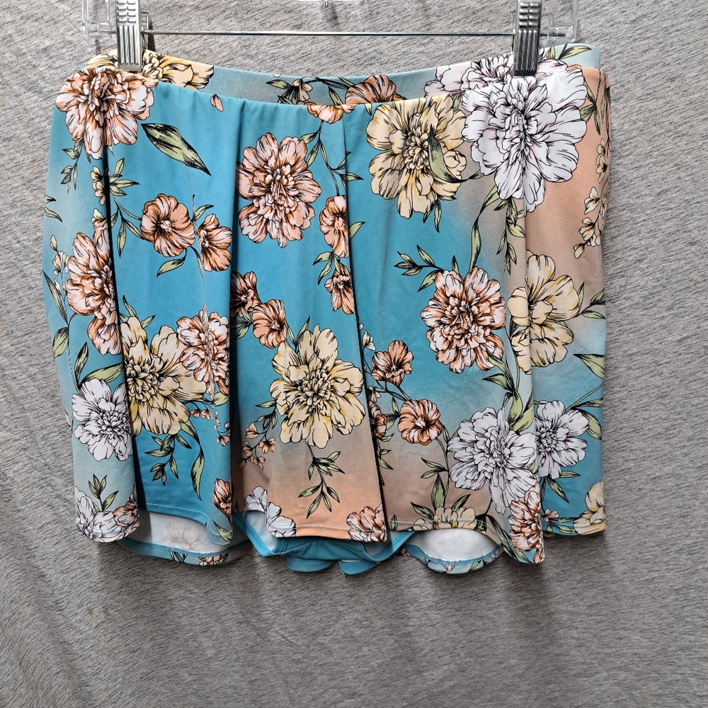 torrid Aqua Peach Cream Floral Swim Skirt